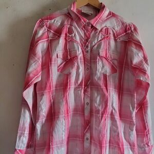 Ariat Women's Pink and White Plaid Button Down Shirt
